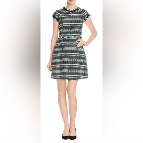 TORY BURCH Norfolk Green Black/Green Tweed Cap Sleeves A-line Sequin Dress $395 - Picture 1 of 16
